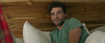 Movie still from “Life Itself” (2018), directed by Dan Fogelman – A person laying in a bed near a pillow; Close Up shot, Over the shoulder angle