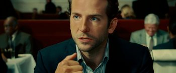Movie still from “Limitless” (2011), directed by Neil Burger – A person wearing a suit and tie; Close Up shot, Over the shoulder angle