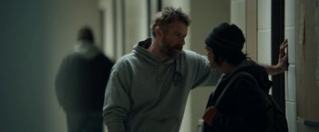 Movie still from “Little Woods” (2018), directed by Nia DaCosta – A man and a woman talking to each other; Medium shot, Over the shoulder angle