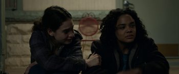 Movie still from “Little Woods” (2018), directed by Nia DaCosta – Two women sitting next to each other in a room; Close Up shot, Over the shoulder angle