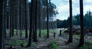 Movie still from “Lore” (2012), directed by Cate Shortland – A fire hydrant in the middle of a forest; Extreme Wide shot, High angle