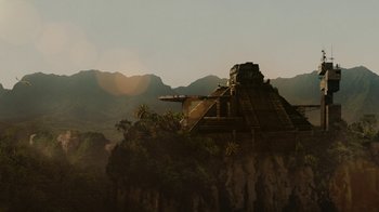 Movie still from “Machete Kills” (2013), directed by Robert Rodriguez – An image of an ancient building in the middle of the jungle; Extreme Wide shot, Low angle