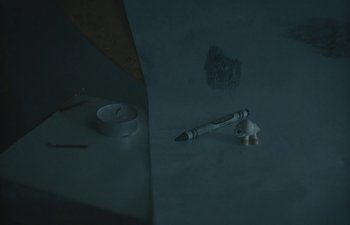 Movie still from “Marcel the Shell with Shoes On” (2021), directed by Dean Fleischer Camp – A pencil and a marker next to some paper; Extreme Close Up shot, High angle