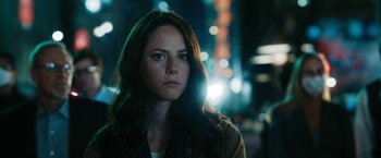 Movie still from “Maze Runner: The Death Cure” (2018), directed by Wes Ball – A beautiful young lady standing next to a street; Close Up shot, Low angle