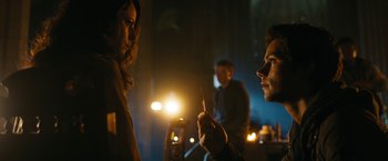 Movie still from “Maze Runner: The Death Cure” (2018), directed by Wes Ball – A man and a woman are looking at each other in the dark; Close Up shot, Over the shoulder angle