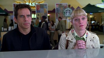 Movie still from “Meet the Fockers” (2004), directed by Jay Roach – A man and a woman sitting at a counter; Medium shot, Over the shoulder angle