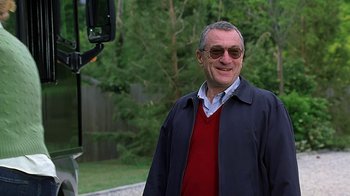 Movie still from “Meet the Fockers” (2004), directed by Jay Roach – An older man wearing sunglasses and a jacket; Medium shot, Over the shoulder angle