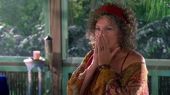Movie still from “Meet the Fockers” (2004), directed by Jay Roach – A woman covers her mouth with her hands; Close Up shot, Over the shoulder angle