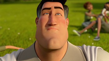 Movie still from “Megamind” (2010), directed by Tom McGrath – An animated man is looking up at the sky; Extreme Close Up shot, Low angle