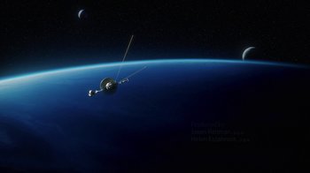 Movie still from “Men, Women & Children” (2014), directed by Jason Reitman – An image of a satellite in the sky above the earth; Extreme Wide shot, Overhead angle
