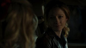Movie still from “Men, Women & Children” (2014), directed by Jason Reitman – A woman in a leather jacket looking at the camera; Close Up shot, Over the shoulder angle