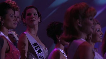 Movie still from “Miss Congeniality” (2000), directed by Donald Petrie – A group of women standing next to each other on a stage; Close Up shot, Low angle
