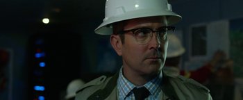 Movie still from “Monster Trucks” (2016), directed by Chris Wedge – A person wearing a hard hat; Close Up shot, Low angle