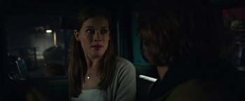 Movie still from “Monster Trucks” (2016), directed by Chris Wedge – A woman sitting next to another woman in a car; Close Up shot, Over the shoulder angle