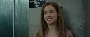 Movie still from “Monster Trucks” (2016), directed by Chris Wedge – A person with long brown hair; Close Up shot, Over the shoulder angle