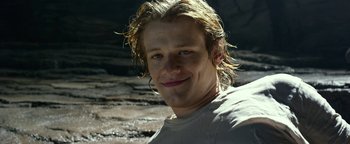 Movie still from “Monster Trucks” (2016), directed by Chris Wedge – A person with long blonde hair; Close Up shot, Low angle