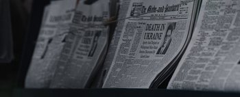 Movie still from “Mr. Jones” (2019), directed by Agnieszka Holland – The front page of a newspaper; Extreme Close Up shot, High angle