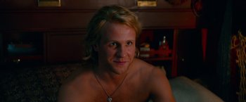 Movie still from “Mamma Mia! Here We Go Again” (2018), directed by Ol Parker – A person with blond hair; Close Up shot, Over the shoulder angle