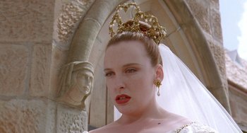Movie still from “Muriel's Wedding” (1994), directed by P.J. Hogan – A person wearing a tiara; Close Up shot, Low angle