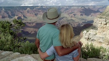 Movie still from “Vacation” (1983), directed by Harold Ramis – A man and a woman are looking out at the grand canyon; Wide shot, High angle