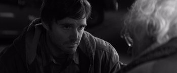 Movie still from “Nebraska” (2013), directed by Alexander Payne – Black and white photograph of a man looking at the camera; Close Up shot, Over the shoulder angle