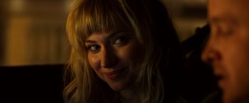 Movie still from “Need for Speed” (2014), directed by Scott Waugh – A person with blond hair; Close Up shot, Over the shoulder angle
