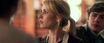 Movie still from “Nerve” (2016), directed by Henry Joost – A person with a ponytail; Close Up shot, Over the shoulder angle