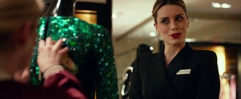 Movie still from “Nerve” (2016), directed by Henry Joost – A woman in a black jacket standing in front of a mirror; Close Up shot, Over the shoulder angle