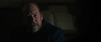 Movie still from “News of the World” (2020), directed by Paul Greengrass – A person wearing a jacket; Close Up shot, Over the shoulder angle