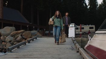Movie still from “Night Moves” (2013), directed by Kelly Reichardt – A man and a woman are walking on a dock; Wide shot, Low angle