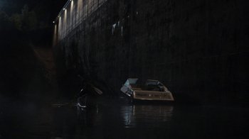 Movie still from “Night Moves” (2013), directed by Kelly Reichardt – A boat in the middle of a body of water; Extreme Wide shot, High angle