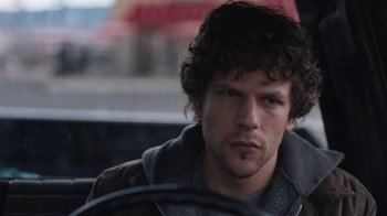 Movie still from “Night Moves” (2013), directed by Kelly Reichardt – A person sitting in a car; Close Up shot, Over the shoulder angle