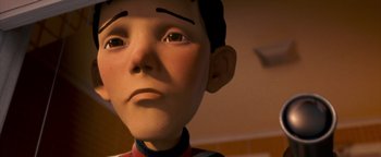 Movie still from “Monster House” (2006), directed by Gil Kenan – The face of a cartoon character; Close Up shot, Low angle