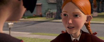 Movie still from “Monster House” (2006), directed by Gil Kenan – A person's face in a video game setting; Close Up shot, High angle
