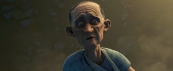 Movie still from “Monster House” (2006), directed by Gil Kenan – An old man with a surprised look on his face; Close Up shot, Low angle