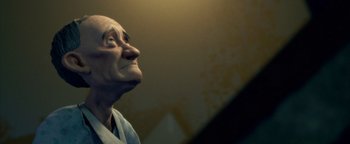 Movie still from “Monster House” (2006), directed by Gil Kenan – An old man looking up at the ceiling; Close Up shot, Low angle