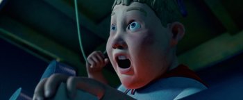 Movie still from “Monster House” (2006), directed by Gil Kenan – The head of a child's face; Close Up shot, Low angle