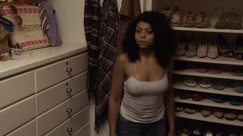 Movie still from “No Good Deed” (2014), directed by Sam Miller – A woman standing in front of a closet in a room; Medium shot, High angle