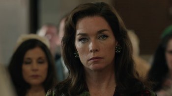 Movie still from “Novitiate” (2017), directed by Maggie Betts – A person with long brown hair; Close Up shot, Over the shoulder angle