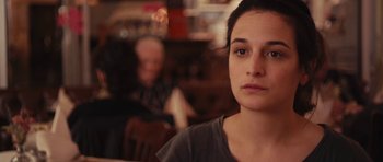 Movie still from “Obvious Child” (2014), directed by Gillian Robespierre – A woman sitting at a table in front of an older man; Close Up shot, Over the shoulder angle