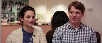 Movie still from “Obvious Child” (2014), directed by Gillian Robespierre – A man and a woman standing next to each other; Close Up shot, Over the shoulder angle