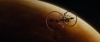 Movie still from “Mr. Nobody” (2009), directed by Jaco Van Dormael – An image of a space ship in the middle of the earth; Extreme Wide shot, Overhead angle