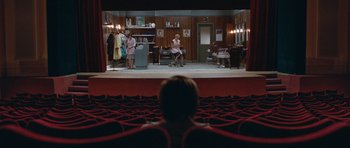 Movie still from “Mr. Nobody” (2009), directed by Jaco Van Dormael – A man sitting in a theater looking at a woman; Extreme Wide shot, High angle