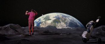 Movie still from “Mr. Nobody” (2009), directed by Jaco Van Dormael – A man standing on the moon looking at the earth; Wide shot, Low angle