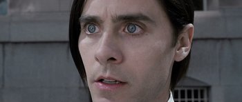 Movie still from “Mr. Nobody” (2009), directed by Jaco Van Dormael – Jared leto's face with blue eyes; Extreme Close Up shot, High angle