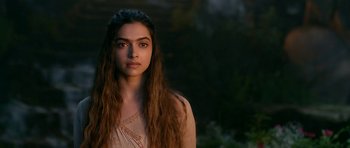 Movie still from “Padmaavat” (2018), directed by Sanjay Leela Bhansali – A person with long brown hair; Close Up shot, High angle