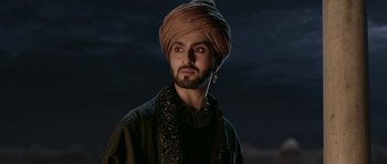 Movie still from “Padmaavat” (2018), directed by Sanjay Leela Bhansali – A man with a turban on his head and a beard; Close Up shot, Low angle