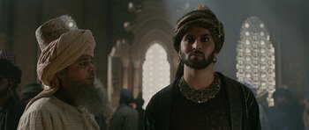 Movie still from “Padmaavat” (2018), directed by Sanjay Leela Bhansali – A man with a beard wearing a turban; Close Up shot, Over the shoulder angle