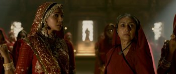 Movie still from “Padmaavat” (2018), directed by Sanjay Leela Bhansali – A couple of women standing next to each other in a room; Close Up shot, Low angle