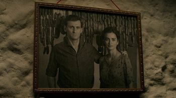 Movie still from “Pain and Glory” (2019), directed by Pedro Almodóvar – An old photo of a man and a woman; Medium shot, Low angle